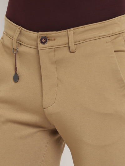 Beige Solid Narrow Fit Trouser