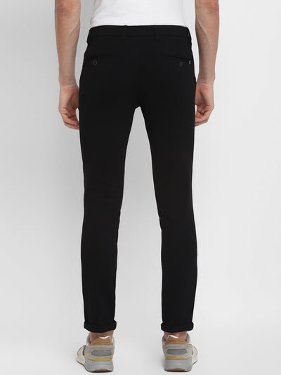Black Solid Cotton Stretch Narrow Fit Casual Trouser