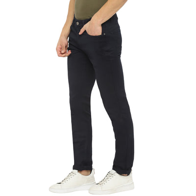 Black Narrow Fit Self Design Trouser