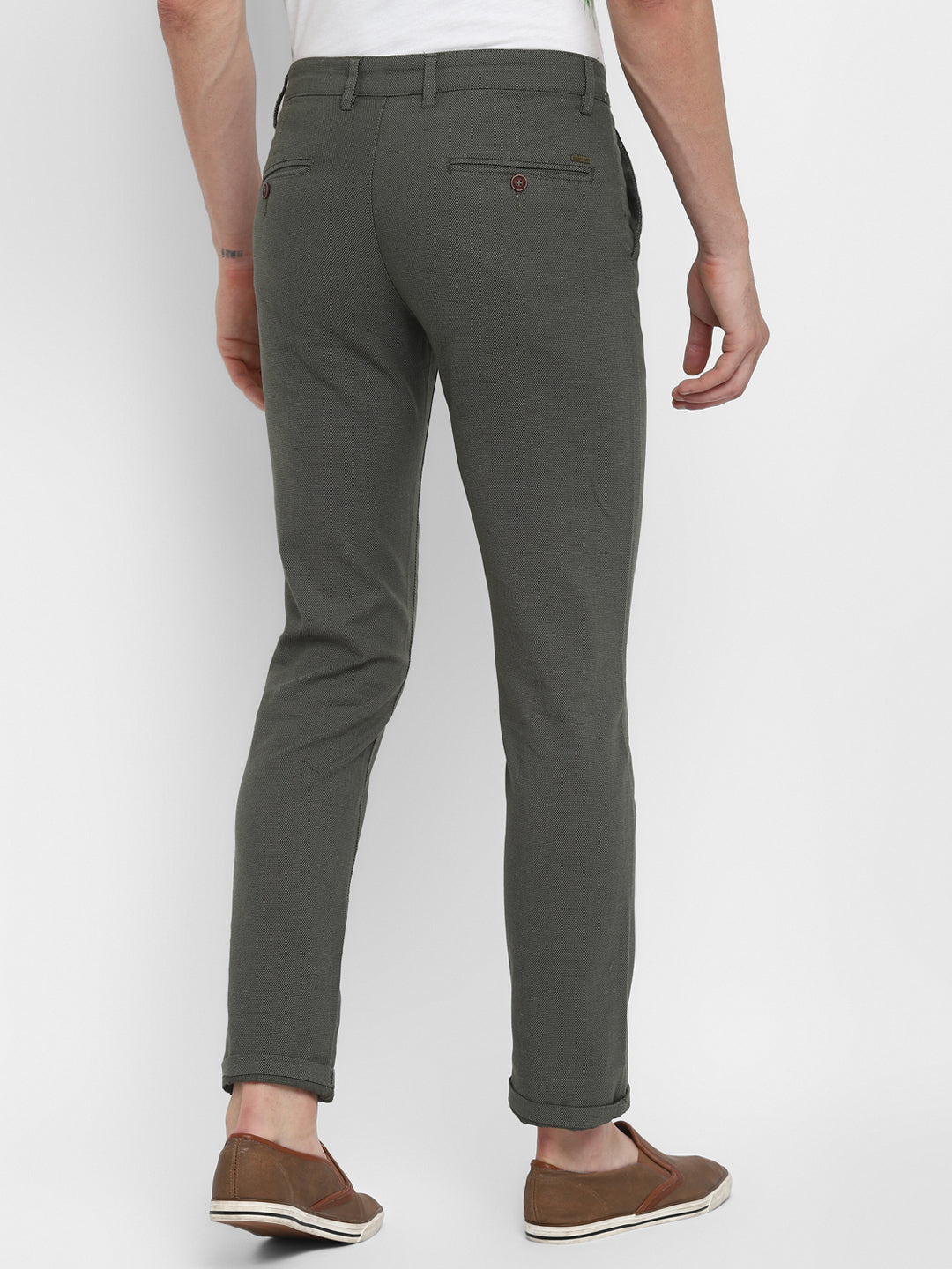 Olive Self Design Ultra Slim Fit Trouser
