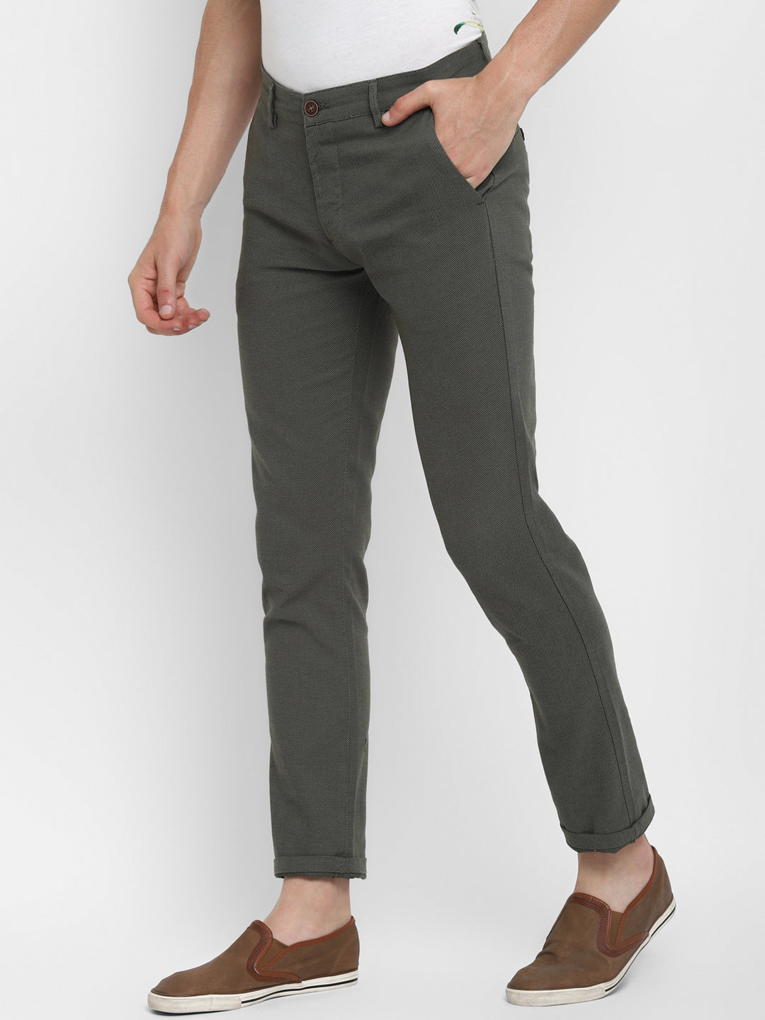 Olive Self Design Ultra Slim Fit Trouser
