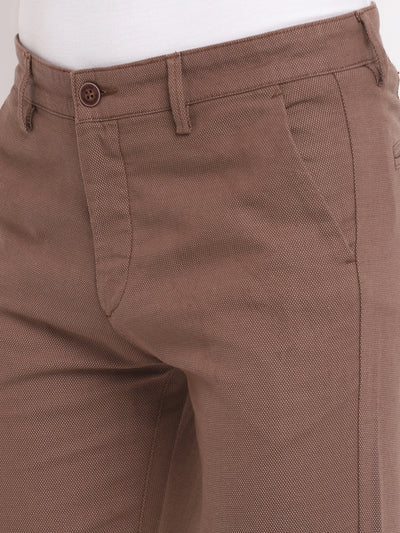 Brown Self Design Ultra Slim Fit Trouser