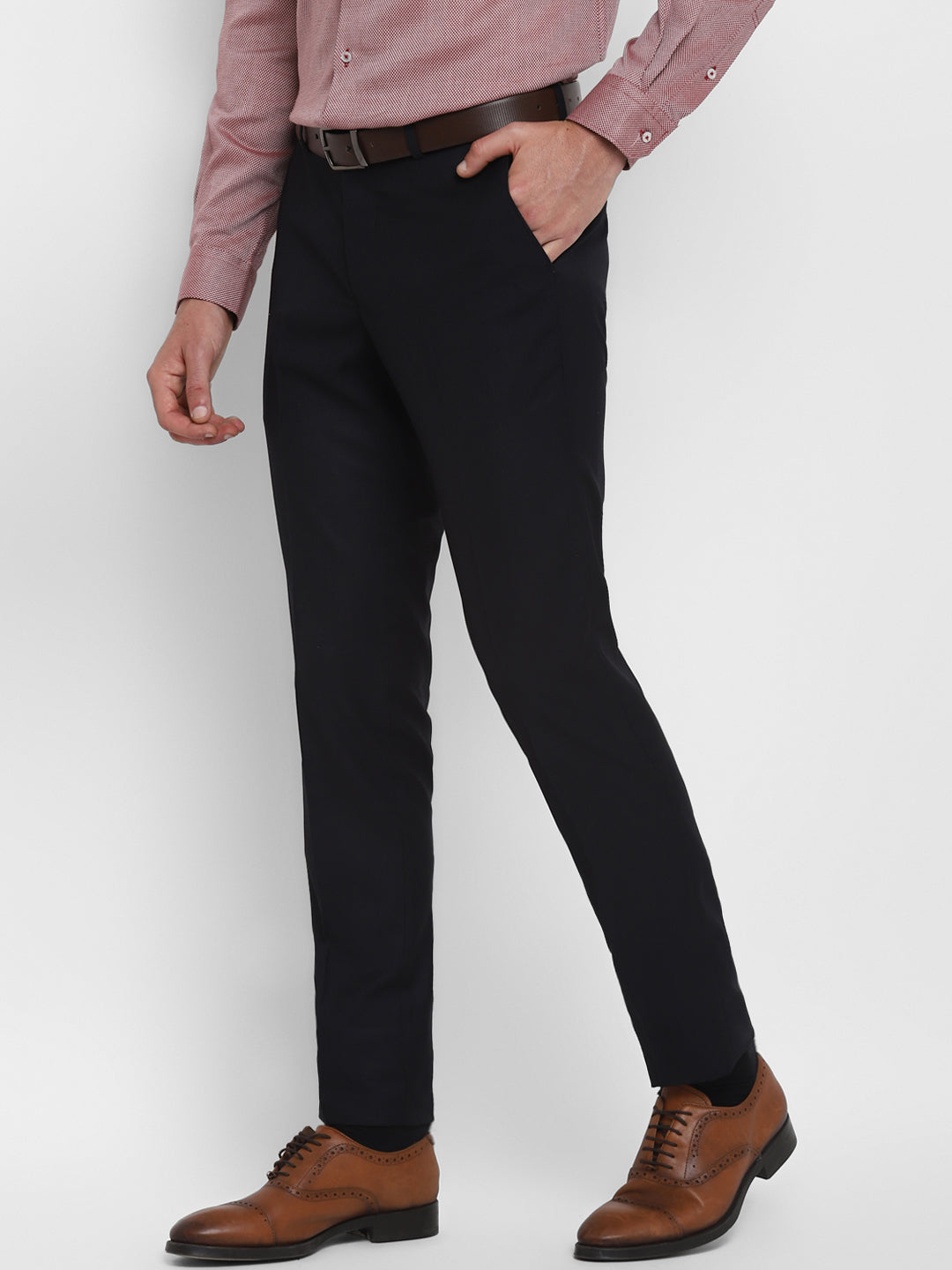 Navy Blue Solid Slim Fit Trouser