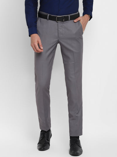Grey Solid Slim Fit Trouser