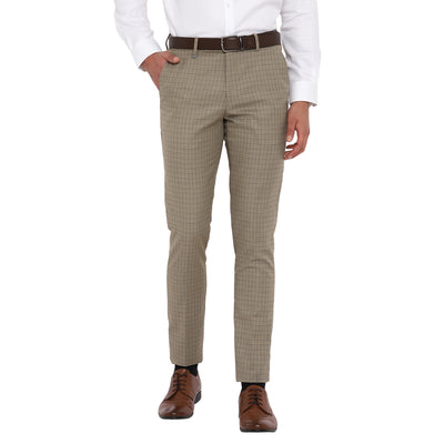 Beige Checked Ultra Slim Fit Trouser