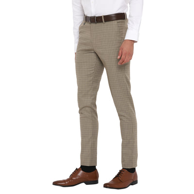 Beige Checked Ultra Slim Fit Trouser
