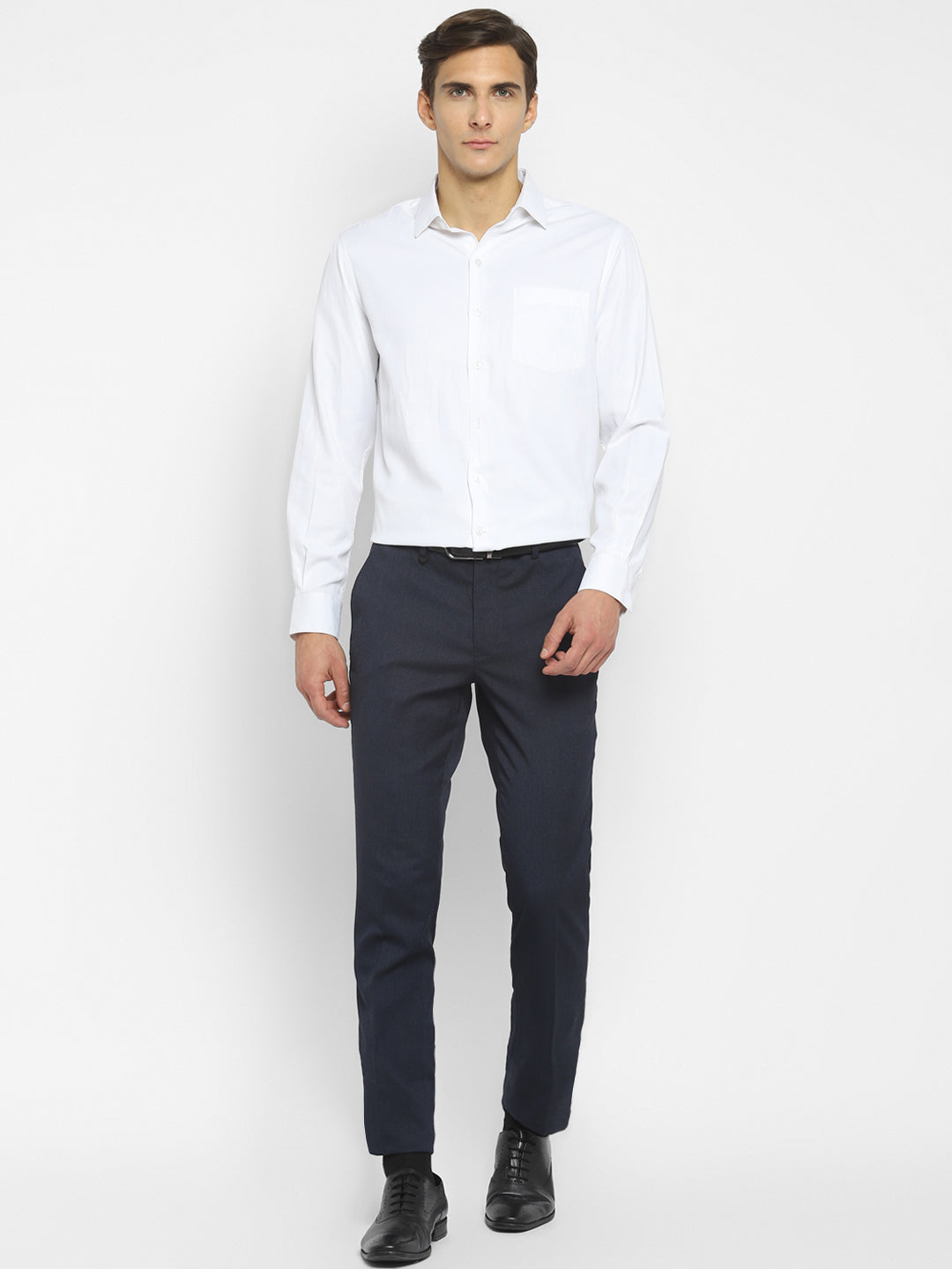 Navy Blue Slim Fit Self Design Trouser