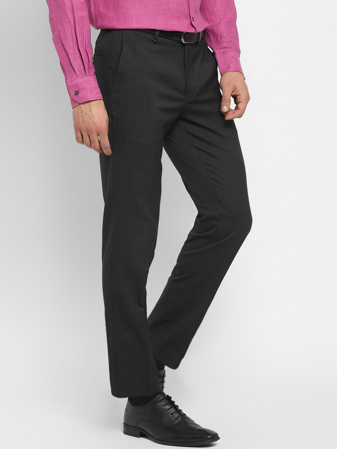 Charcoal Slim Fit Self Design Trouser