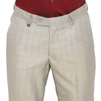 Beige Slim Fit Checked Trouser