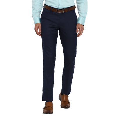 Navy Blue Checked Slim Fit Trouser
