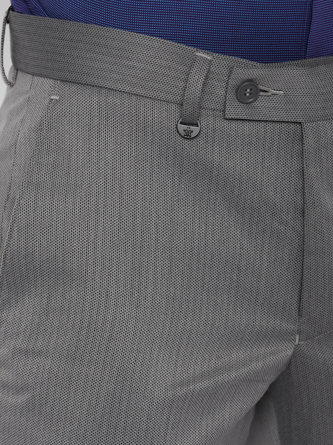 Grey Self Design Slim Fit Trouser