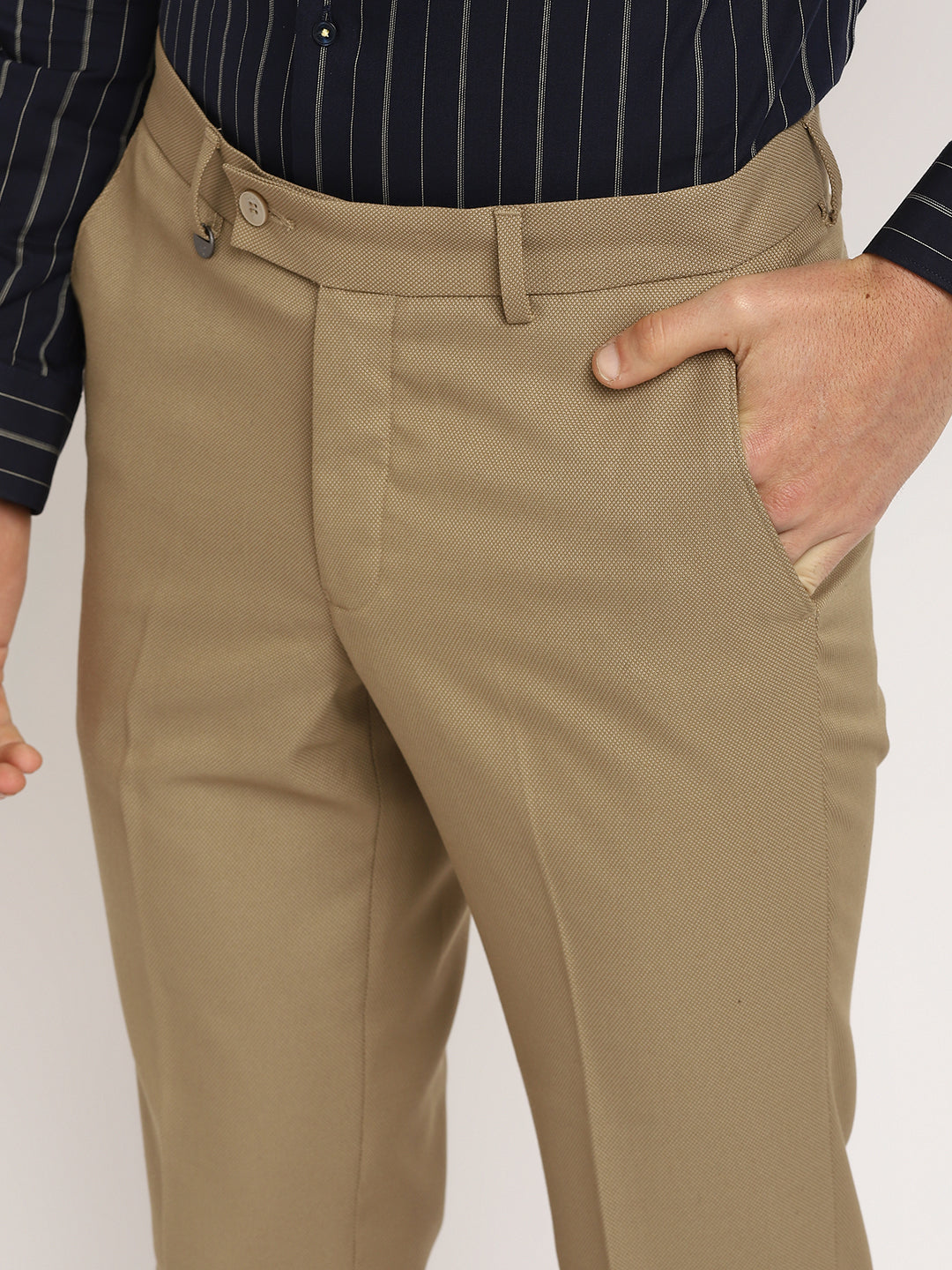Beige Self Design Slim Fit Trouser