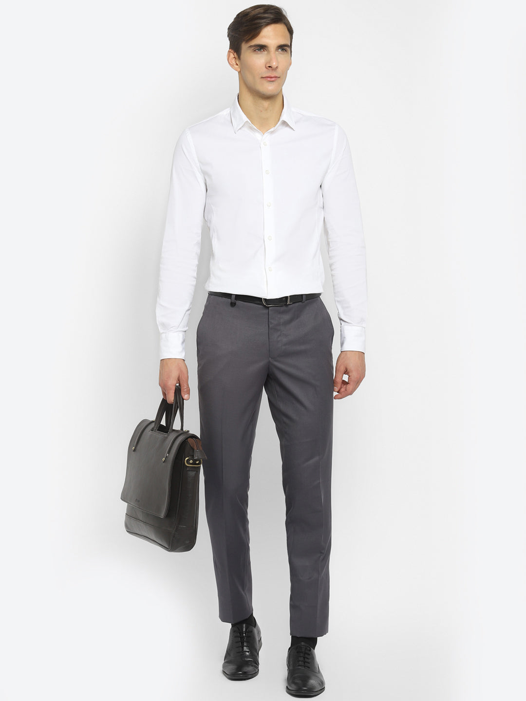 Dark Grey Slim Fit Self Design Trouser