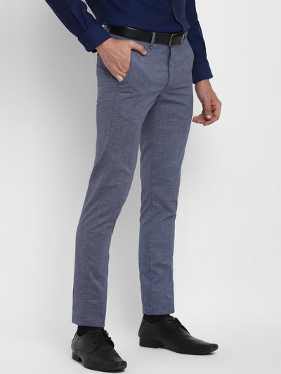 Blue Self Design Ultra Slim Fit Trouser