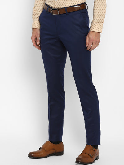 Navy Blue Solid Slim Fit Trouser