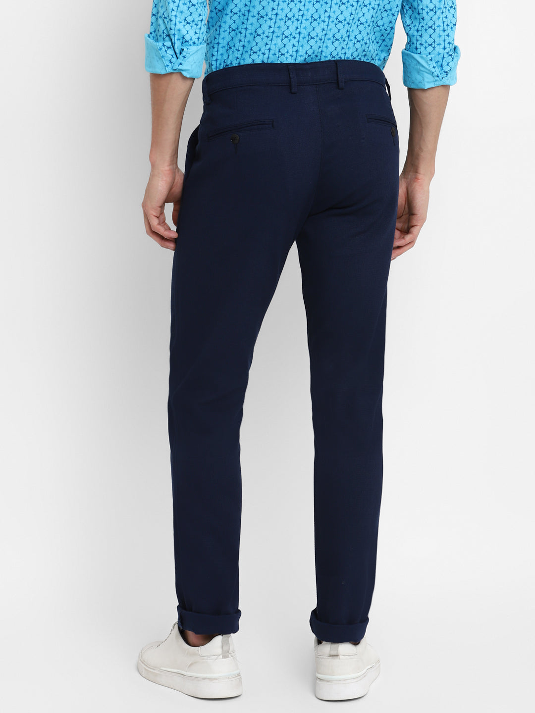 Navy Blue Ultra Slim Fit Self Design Trouser