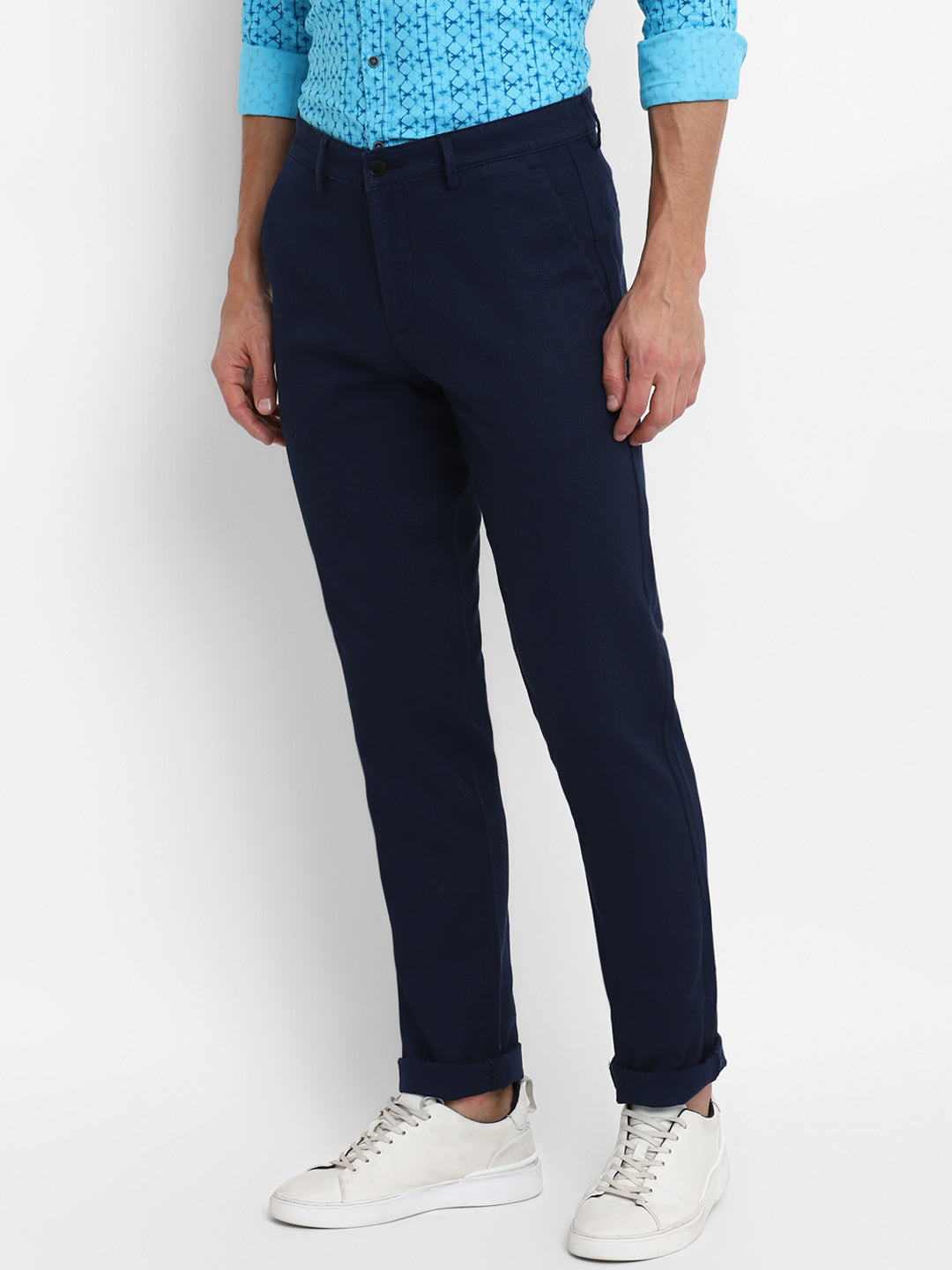 Navy Blue Ultra Slim Fit Self Design Trouser