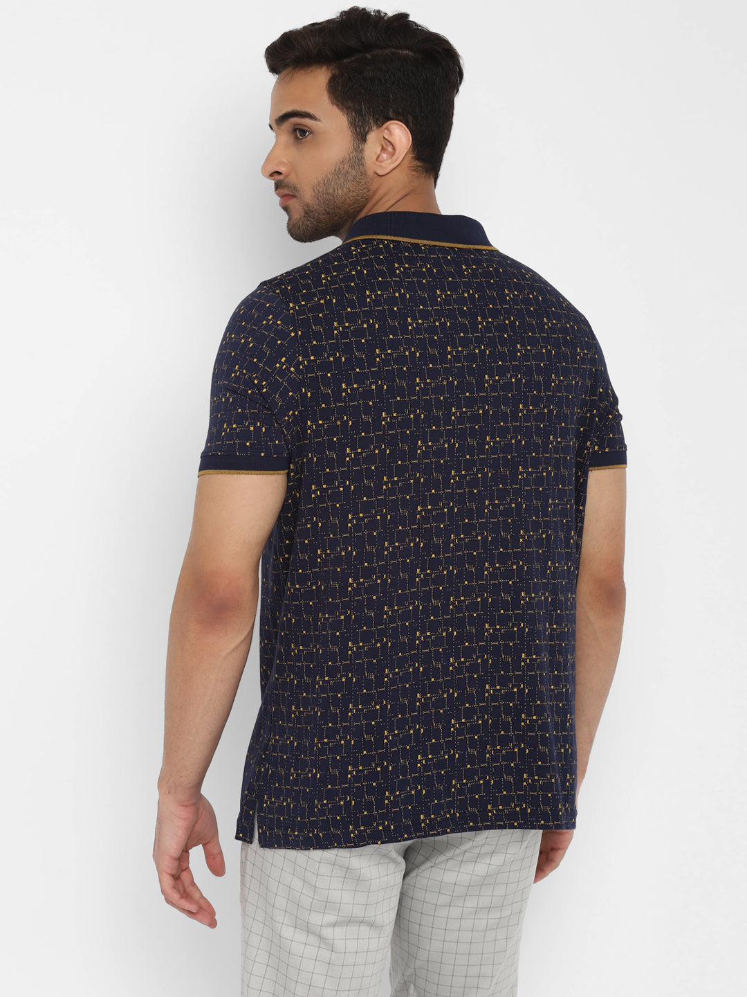 Navy Printed Polo Neck T-Shirt