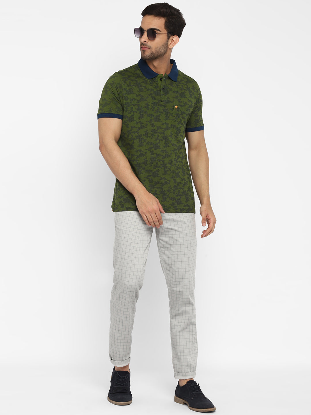 Olive Printed Polo Neck T-Shirt