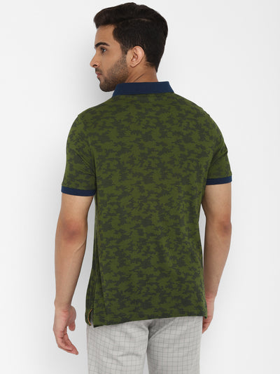 Olive Printed Polo Neck T-Shirt