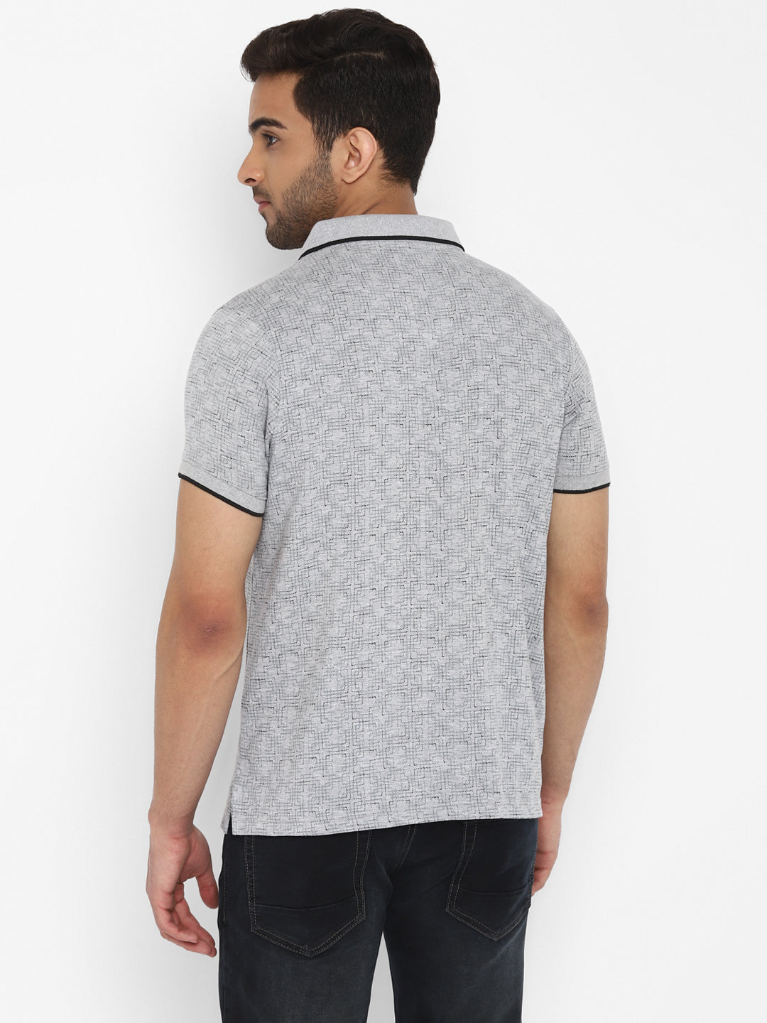 Grey Printed Polo Neck T-Shirt