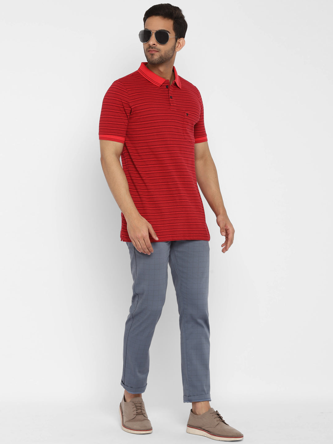Red Striped Polo Neck T-Shirt