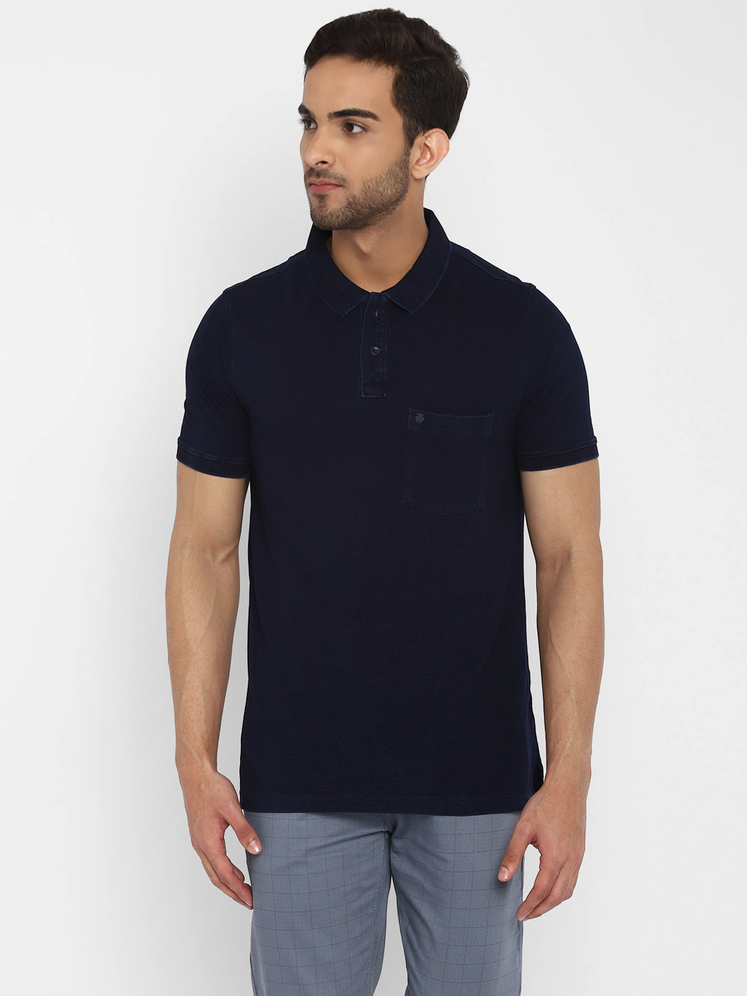 Navy Solid Polo Neck T-Shirt