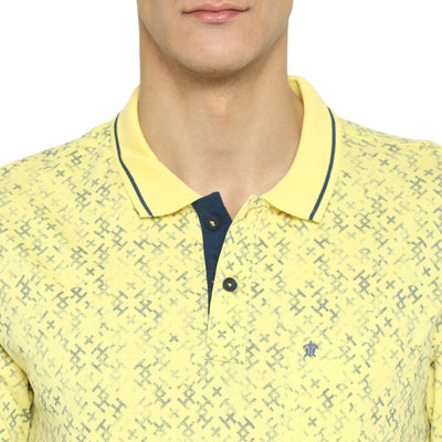 Turtle Men Yellow Printed Polo Neck T-Shirts