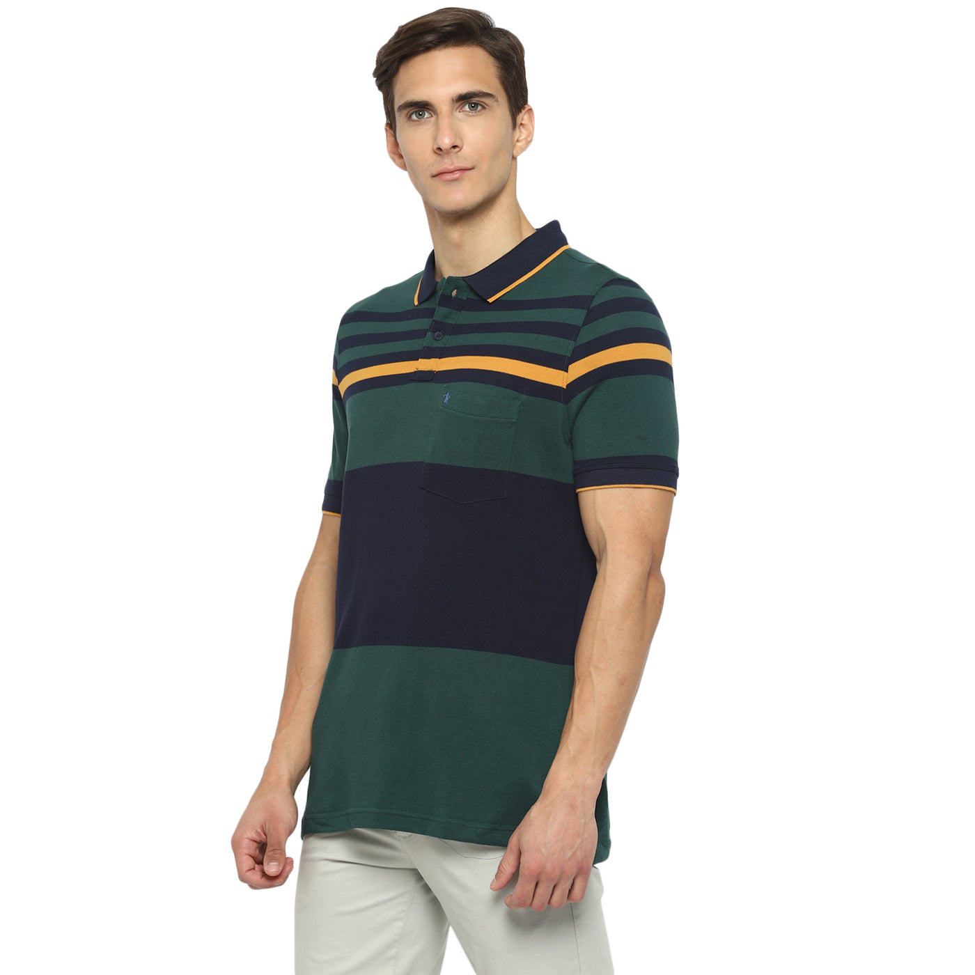 Turtle Men Multicolor Striped Polo Neck T-Shirts