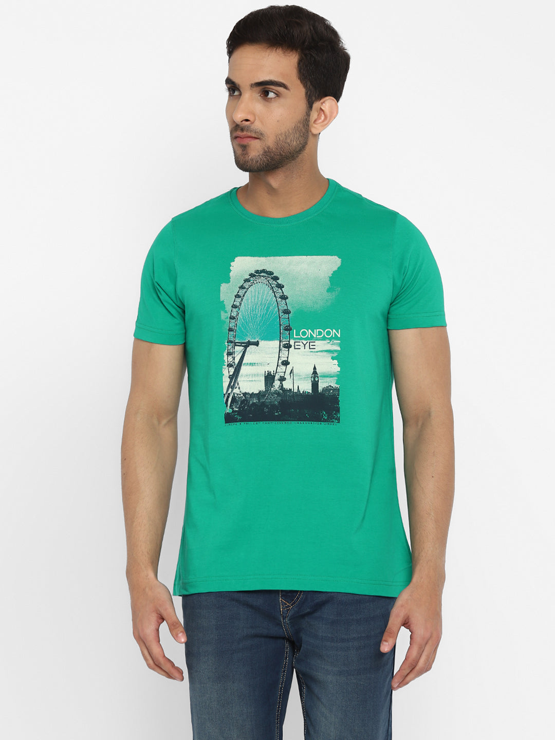 Green Printed Polo Neck T-Shirt