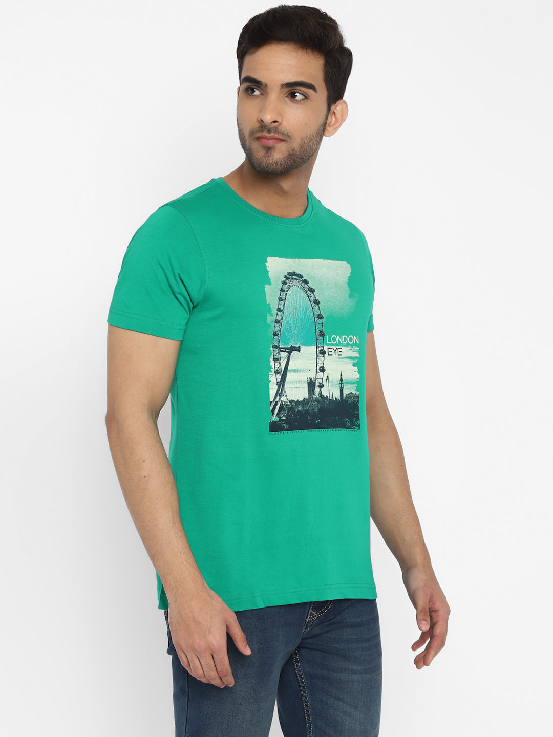 Green Printed Polo Neck T-Shirt