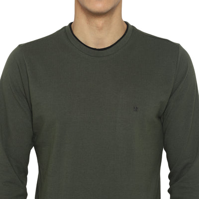 Turtle Men Dark Green Self Design Round Neck T-Shirts