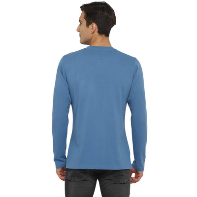 Blue Self Design Round Neck T-Shirt