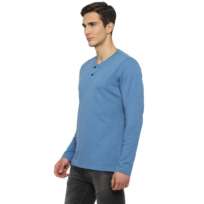 Blue Self Design Round Neck T-Shirt
