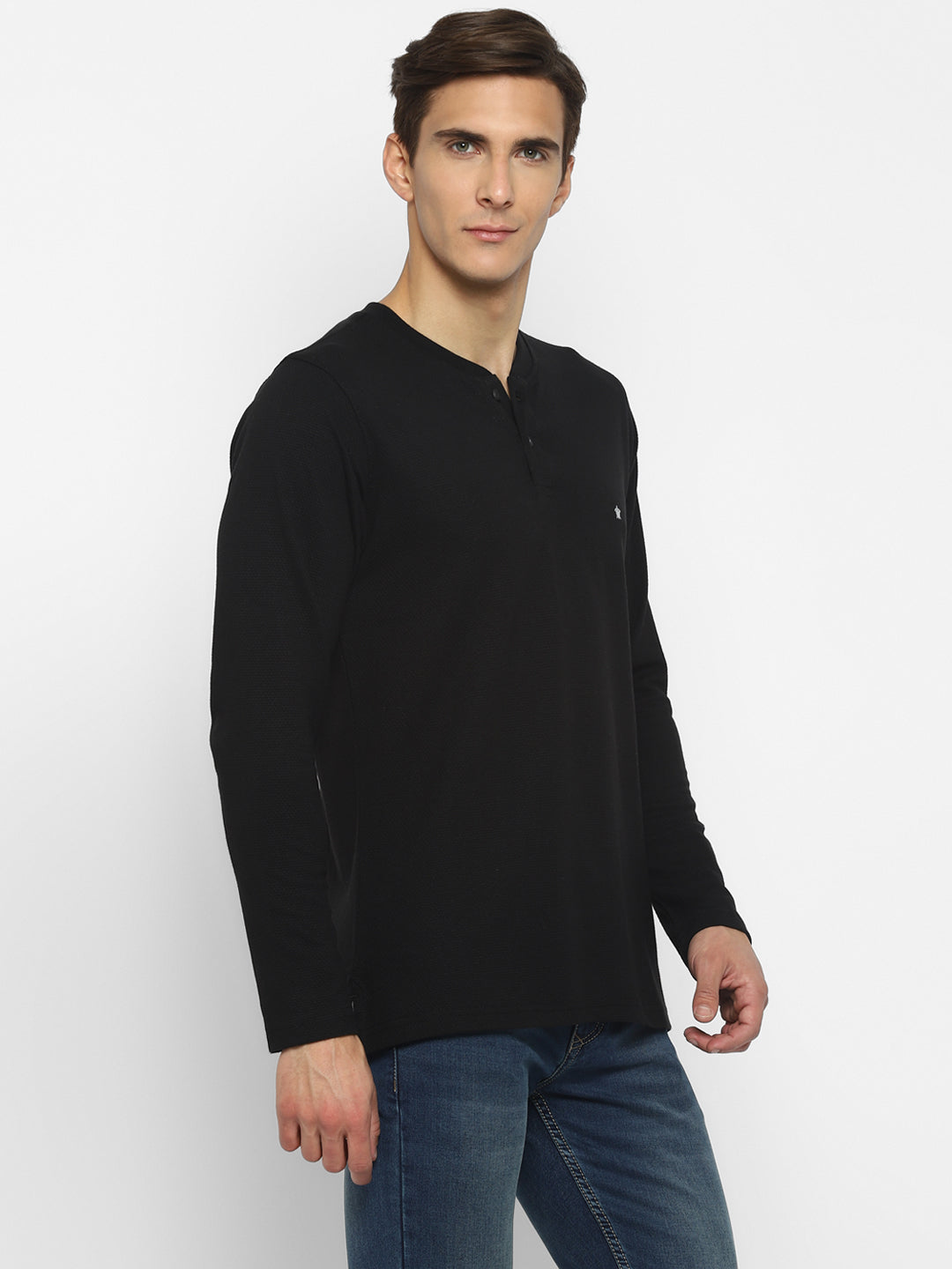 Black Self Design Round Neck T-Shirt