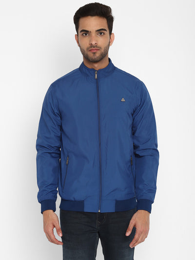 Blue Solid Cotton Stretch Windcheater