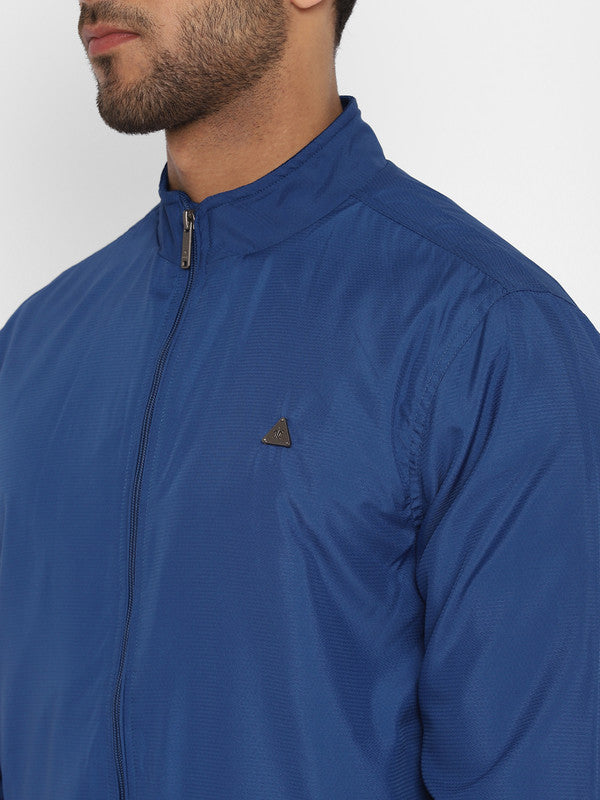 Blue Solid Cotton Stretch Windcheater