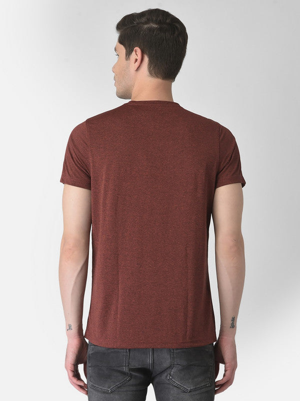 Maroon Printed Crew Neck T-Shirt