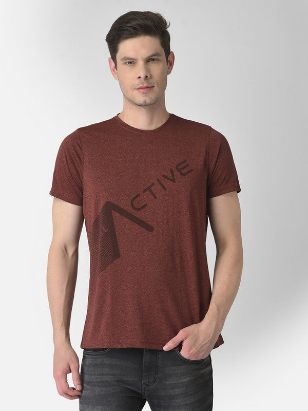 Maroon Printed Crew Neck T-Shirt